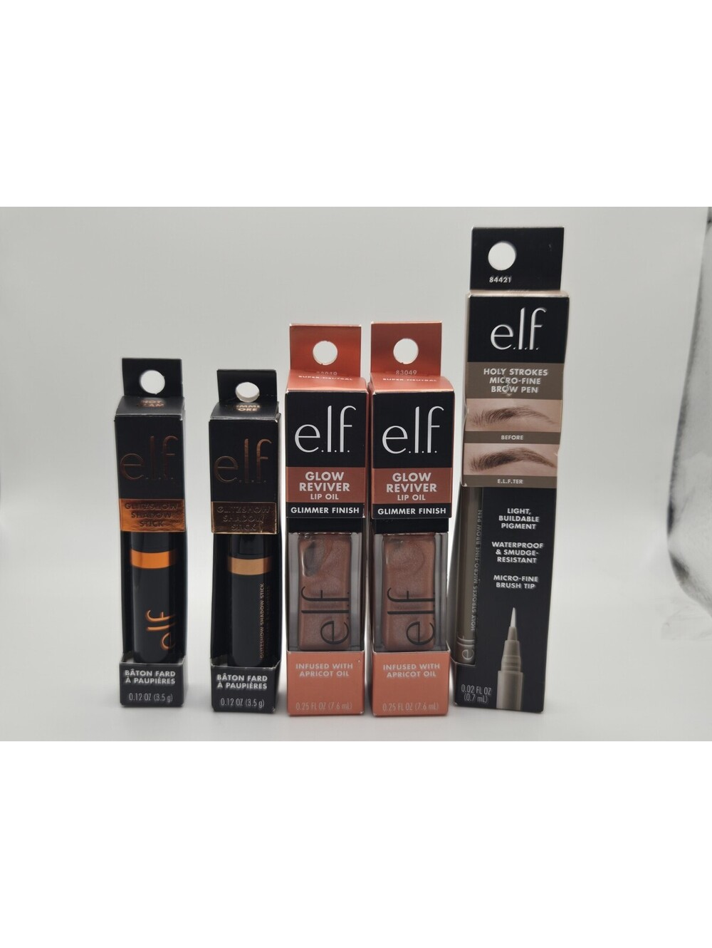 e.l.f. Cosmetics Makeup Lot 5pc Glow Reviver Lip Oils Shadow Sticks Brow Pen